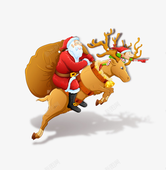 骑着麋鹿的圣诞老人psd免抠素材_88icon https://88icon.com 圣诞老人 圣诞节元素 骑着麋鹿的圣诞老人 麋鹿