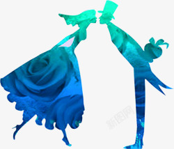 蓝色玫瑰剪影情侣七夕情人节素材