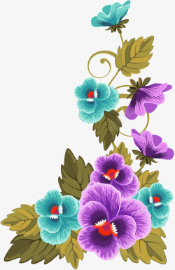 紫色手绘花朵装饰图案素材