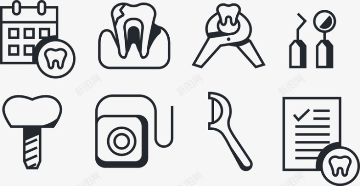下雨工具定期牙齿护理矢量图图标图标