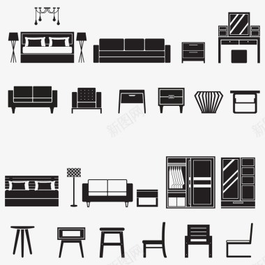 现代沙发家具家具图标集合矢量图图标