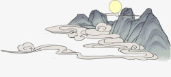云雾边框淡彩国画风格的云纹高清图片