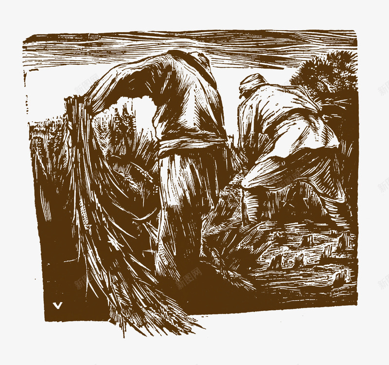 木板画装饰画收割麦子的场景png免抠素材_88icon https://88icon.com 劳动场景 收割麦子 收麦子 木板画 装饰画 褐色 麦子地 麦穗收割