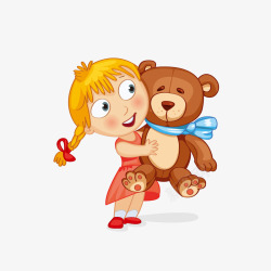 抱着小熊的女孩矢量图素材