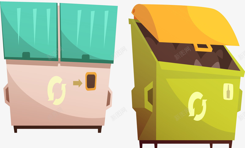 卡通两款餐厨垃圾回收箱png免抠素材_88icon https://88icon.com 两款 分类 卡通 回收箱 垃圾 垃圾桶 城市绿化 餐厨