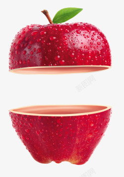 红色切开卡通水果水珠苹果素材