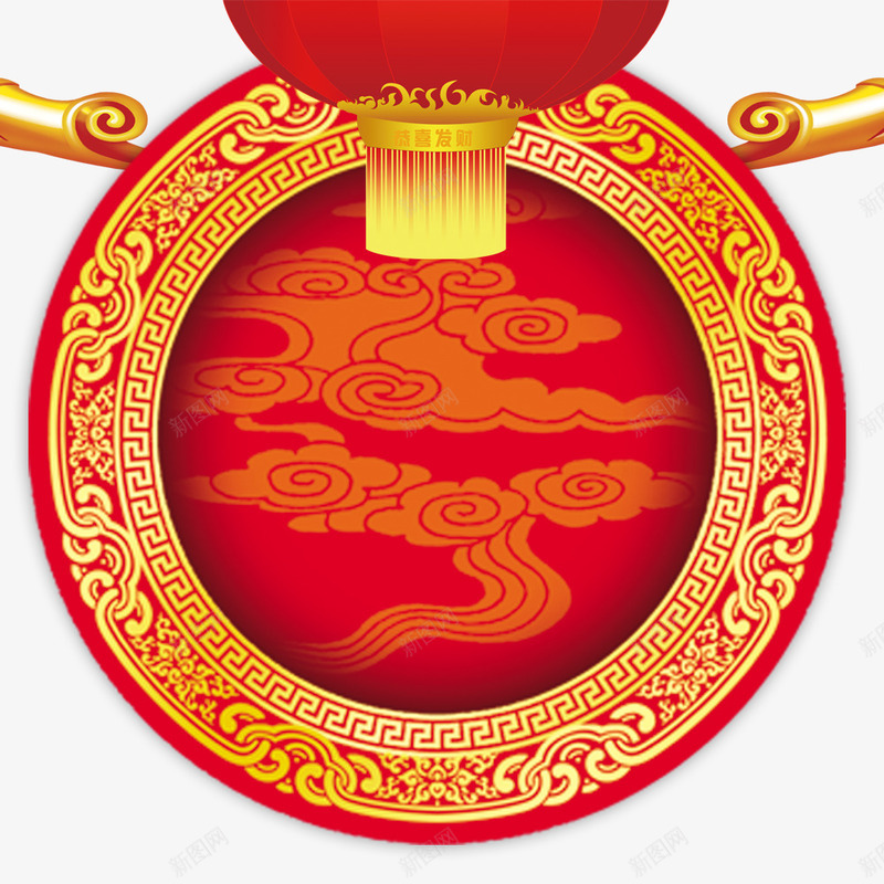 新年装饰psd免抠素材_88icon https://88icon.com 中国风 灯笼 祥云 红色圆圈