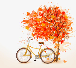 秋天枫树枫叶和自行车高清图片