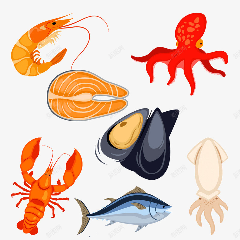 海洋生物psd免抠素材_88icon https://88icon.com 创意 小龙虾 海洋生物 章鱼 青鱼