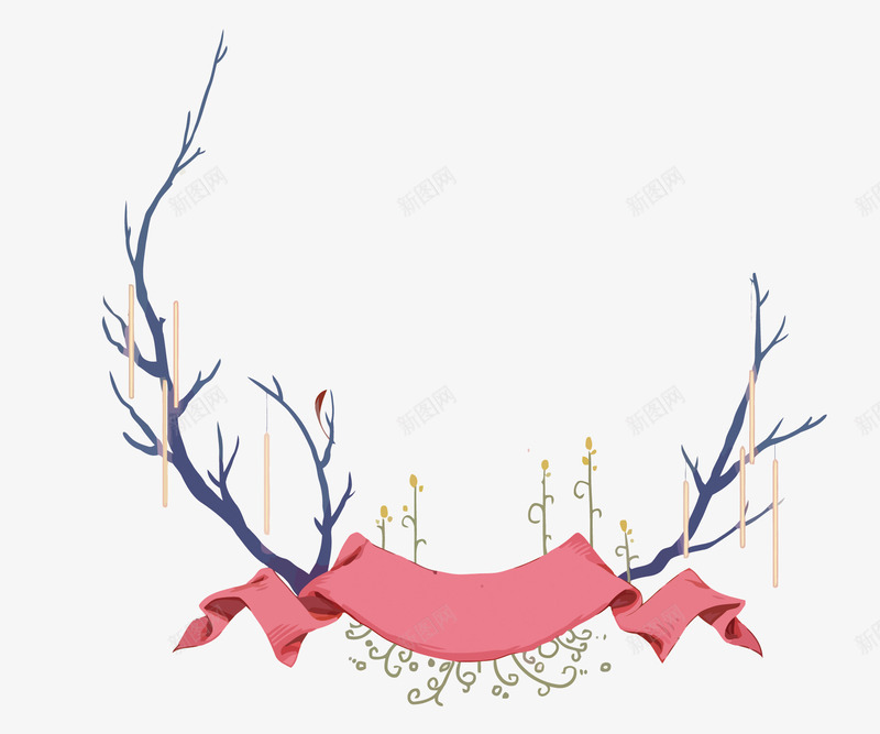 树枝边框矢量图eps免抠素材_88icon https://88icon.com 卡通 彩带 手绘 树枝 树枝免扣图 粉色 边框 边框PNG图 边框矢量 矢量图