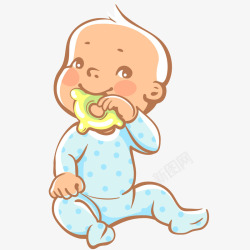 宝宝短袖连体衣宝宝咬着咬牙环插画矢量图高清图片