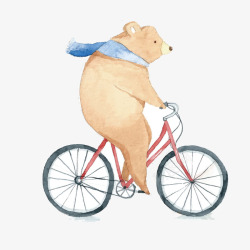 手绘骑自行车的小熊矢量图素材