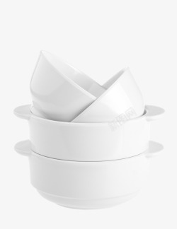 一叠盘子白色双耳餐具小碗高清图片