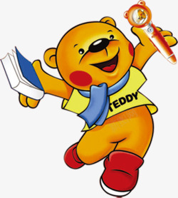 黄色可爱卡通小熊读书欢乐素材