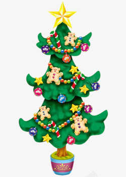 卡通绿色圣诞树小熊装饰素材