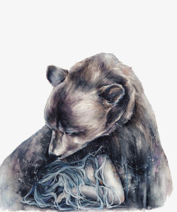 熊与少女水彩插画素材