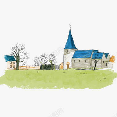 欧洲建筑教堂手绘欧洲小镇图标图标