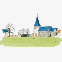 欧式建筑插画手绘欧洲小镇图标高清图片