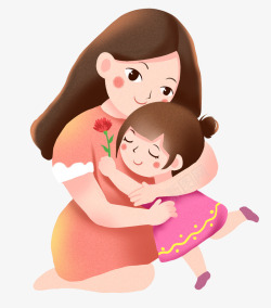 拥抱插图手绘可爱人物插图母亲节拥抱妈妈高清图片