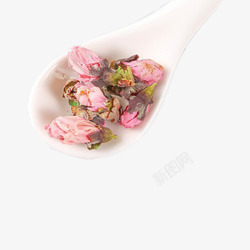 产品实物白瓷勺桃花茶素材