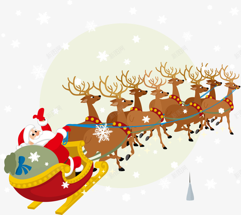 圣诞老爷爷打招呼元素矢量图ai免抠素材_88icon https://88icon.com 一群麋鹿 下雪 卡通礼貌 圣诞老人 圣诞节 矢量图 雪花 骑雪橇