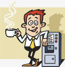 卡通插图喝咖啡的商务男士素材
