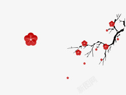 一枝红梅梅花漂亮的飘落高清图片