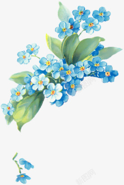 蓝色小碎花花枝装饰图案素材