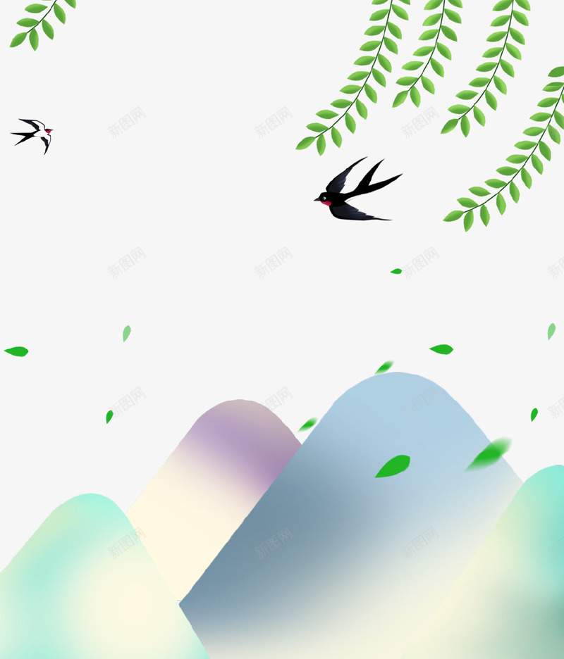 绿色清新燕子春季海报插画png免抠素材_88icon https://88icon.com 插画 春天来了 树叶 海报 清新 燕子 绿色