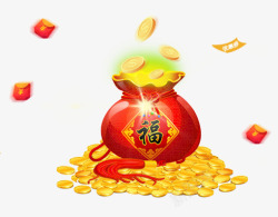 乐透新年节日福袋撒金币装饰高清图片