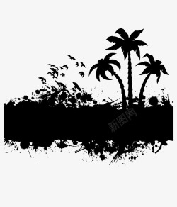 黑色椰子树剪影装饰矢量图素材