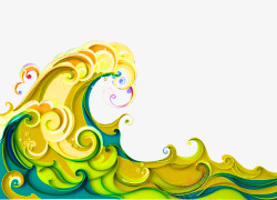 黄绿色中国风海浪装饰图案素材