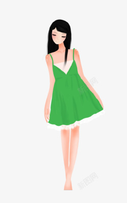 绿色裙子少女插画素材