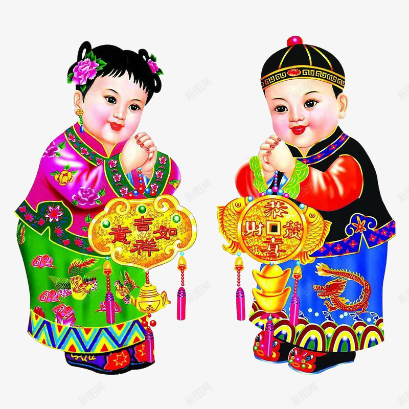 送福金童玉女psd免抠素材_88icon https://88icon.com 中国风 喜兴福娃 春节 节日素材 过年 迎春 金童玉女