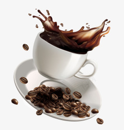 手绘咖啡豆卡通飞溅的咖啡高清图片