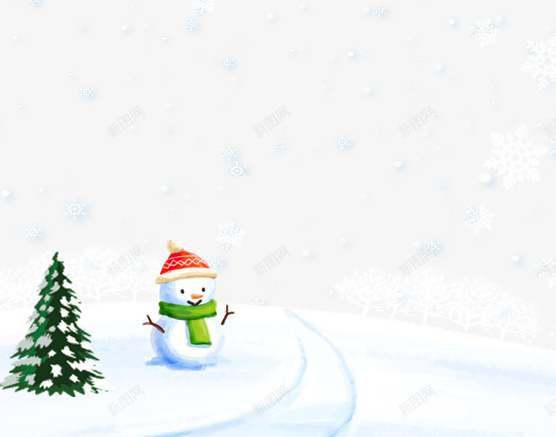 雪地上的雪人png免抠素材_88icon https://88icon.com 下雪 冬天 冬季 树 白色 绿色 雪 雪人 雪地 雪花