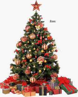 圣诞树上的礼盒花挂饰素材