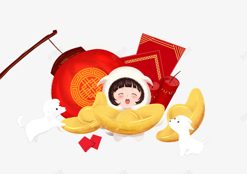 卡通插图狗年春节可爱装饰插图png免抠素材_88icon https://88icon.com 卡通插图 可爱 春节 灯笼 狗年 红包 装饰插图 金元宝