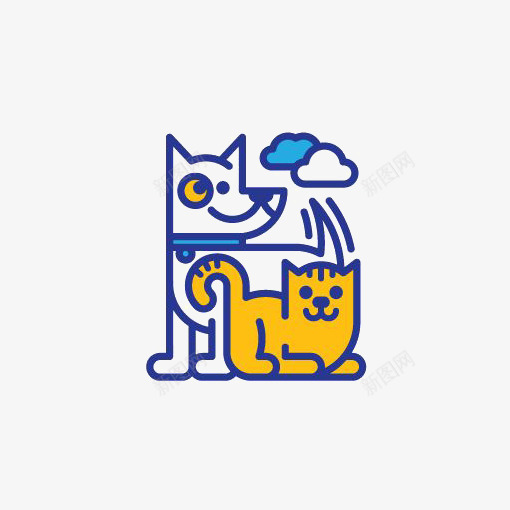 卡通猫狗png免抠素材_88icon https://88icon.com 创意 动物 小狗 小猫 扁平化 线条