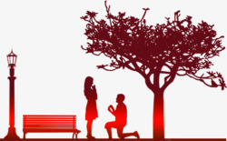 公园树下求婚剪影七夕情人节海报背景素材