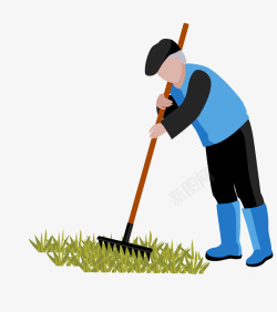扫地卡通园艺老人整理花草锄地矢量图高清图片
