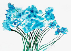 蓝色水墨花朵素材