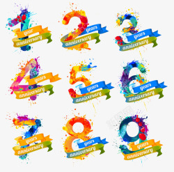 实用设计周年庆艺术字彩色泼墨创意数字高清图片