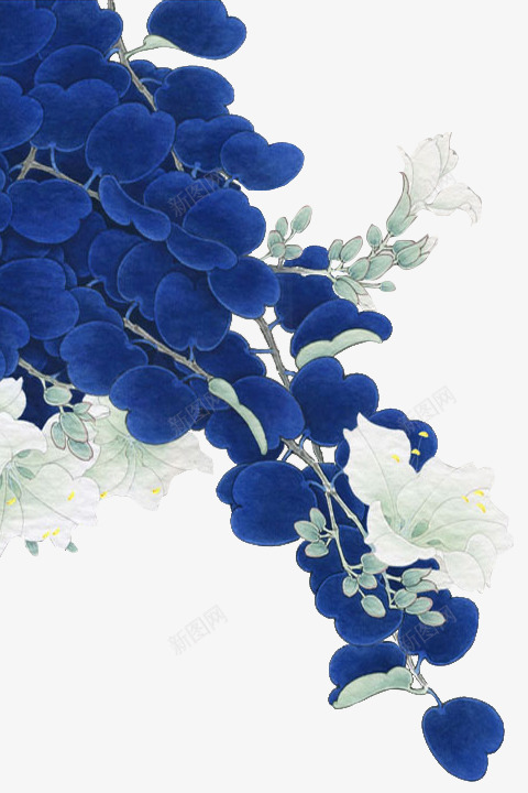 白色文艺花朵蓝色树叶png免抠素材_88icon https://88icon.com 文艺 树叶 白色 花朵 蓝色