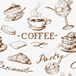 下午咖啡线描下午茶合集矢量图高清图片