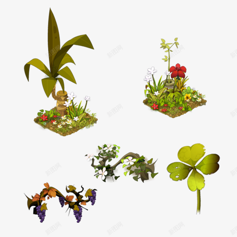 手绘卡通树木植物png免抠素材_88icon https://88icon.com 卡通 手绘 树木 绿色 花草