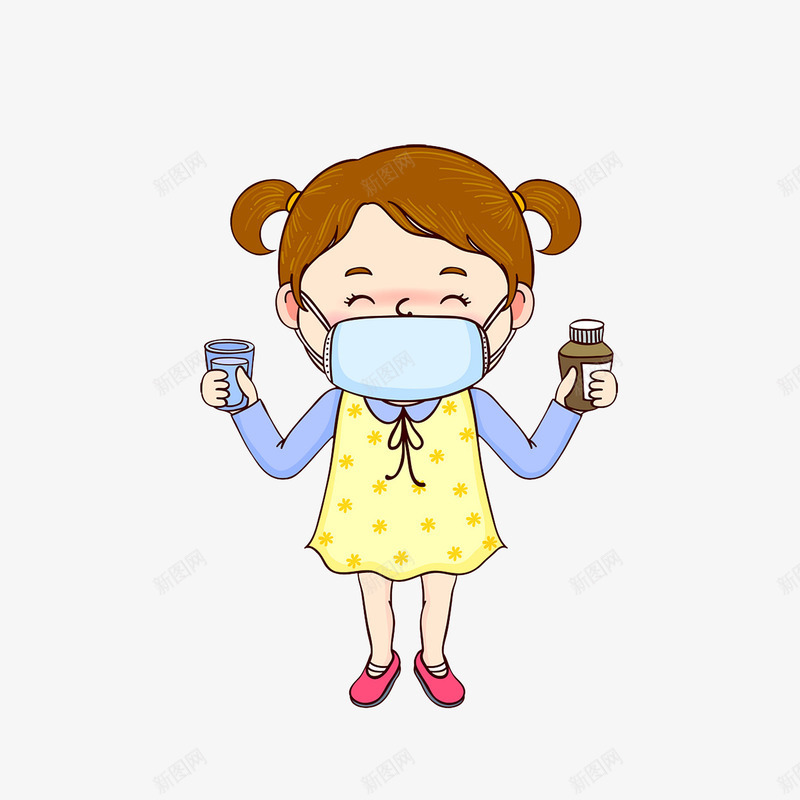 卡通拿着水杯和药瓶的感冒戴口罩png免抠素材_88icon https://88icon.com 乐观 乐观向上 卡通拿着水杯和药瓶的感冒戴口罩女孩素材免费下载 感冒发烧 感冒女孩 戴口罩女孩 手拿水杯 手拿药瓶
