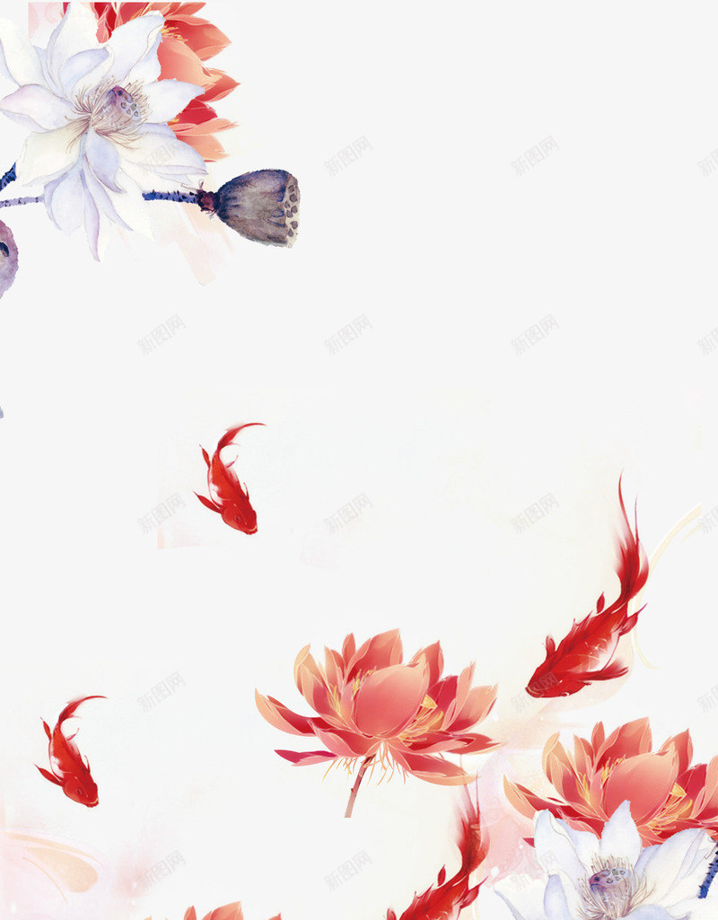 中国风大气红色花型海报背景psd免抠素材_88icon https://88icon.com 中国文化 中国风 唯美 大气 荷花 莲藕 边框 鲤鱼