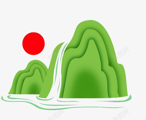 日式手绘png免抠素材_88icon https://88icon.com 太阳 小山 日式手绘 河流