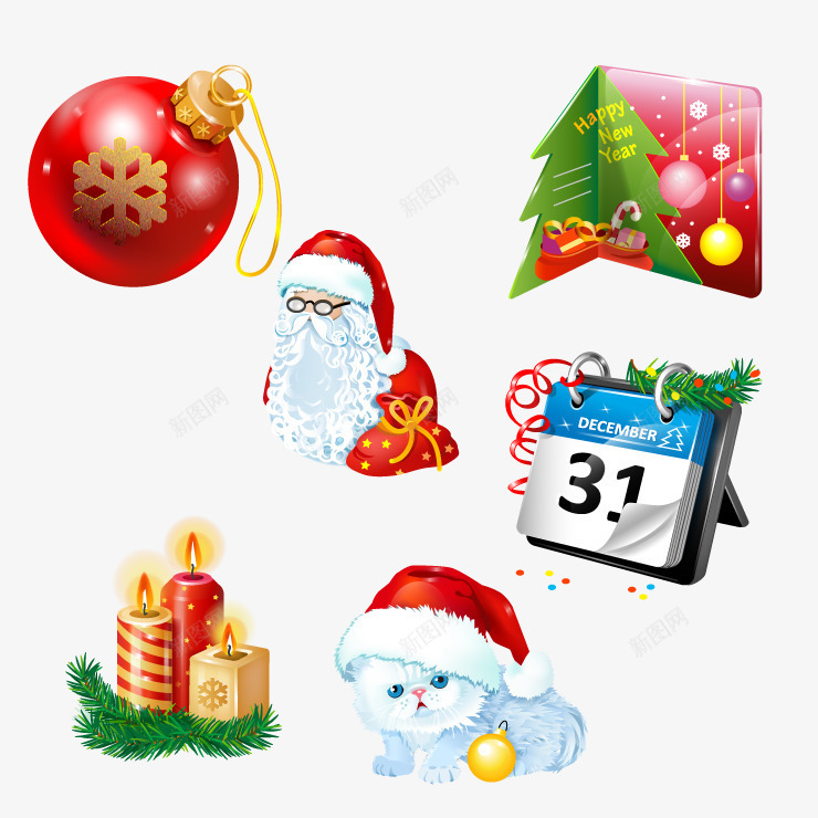 圣诞节日元素png免抠素材_88icon https://88icon.com 圣诞老人 圣诞节日元素 日历 雪